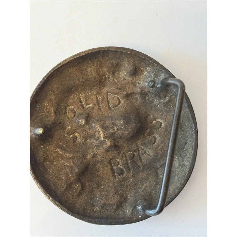 VINTAGE SOLID Brass Dragon Belt Buckle Approx 3 Inches‎ Round